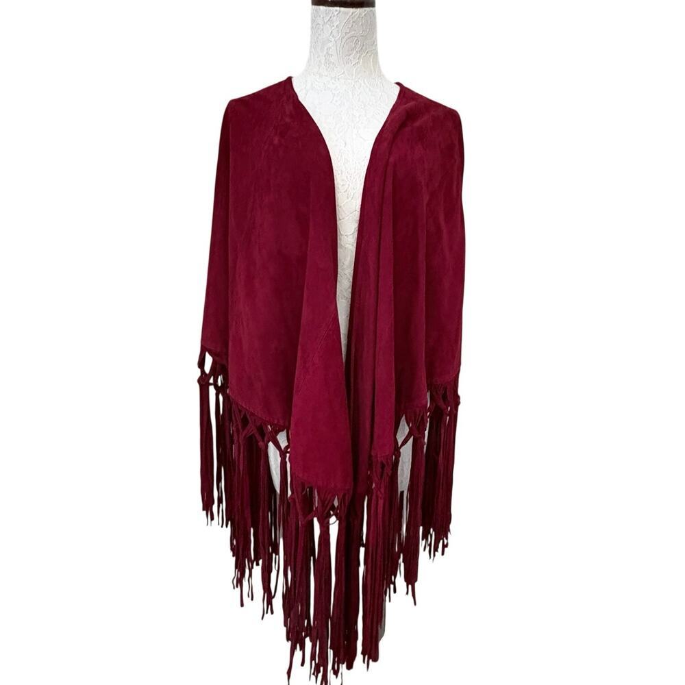 Tasha Polizzi Suede Fringe  Shaw Burgundy Coastal Cowgirl Western Luxe Boho - Picture 4 of 9